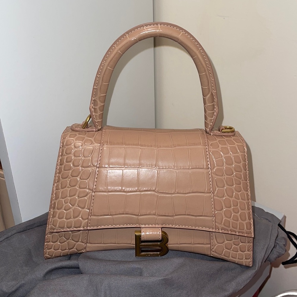 Balenciaga hourglass HOURGLASS SMALL HANDBAG CROCODILE EMBOSSED IN NUDE